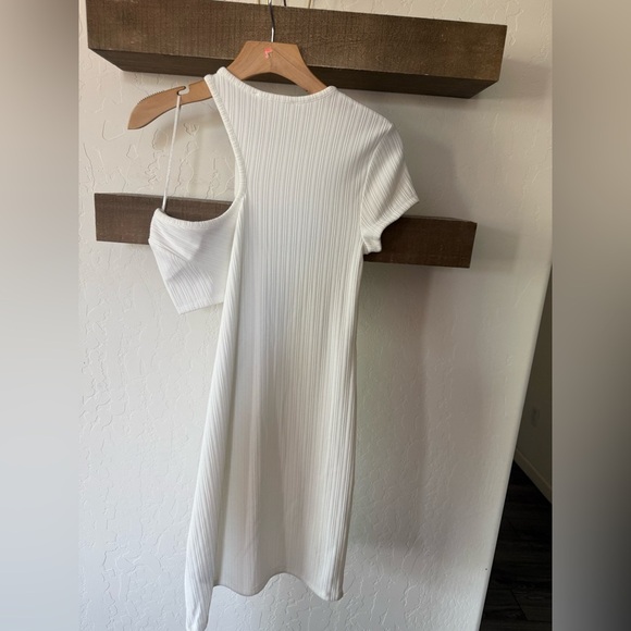 Elodie|White Ribbed Women's one shoulder cut-out Dress,minimalist style•••NWT - Picture 6 of 11